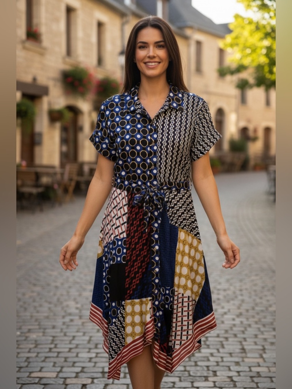 Maeve by Anthropologie Navy and Yellow Patterned Dress size S/m - Picture 3 of 13